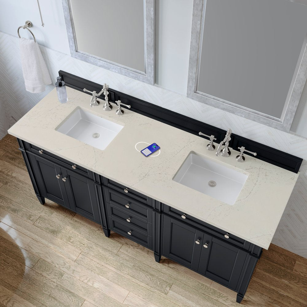 James Martin - Brittany 72" Double Vanity, Black Onyx, w/ 3 CM Siberian Silestone Top w/FreePower Wireless Charger - 650-V72-BKO-FSFR view 6