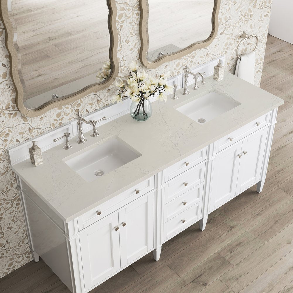 James Martin - Brittany 72" Double Vanity in Bright White, w/ 3 CM Siberian Silestone Top - 655-V72-BW-3SFR view 6