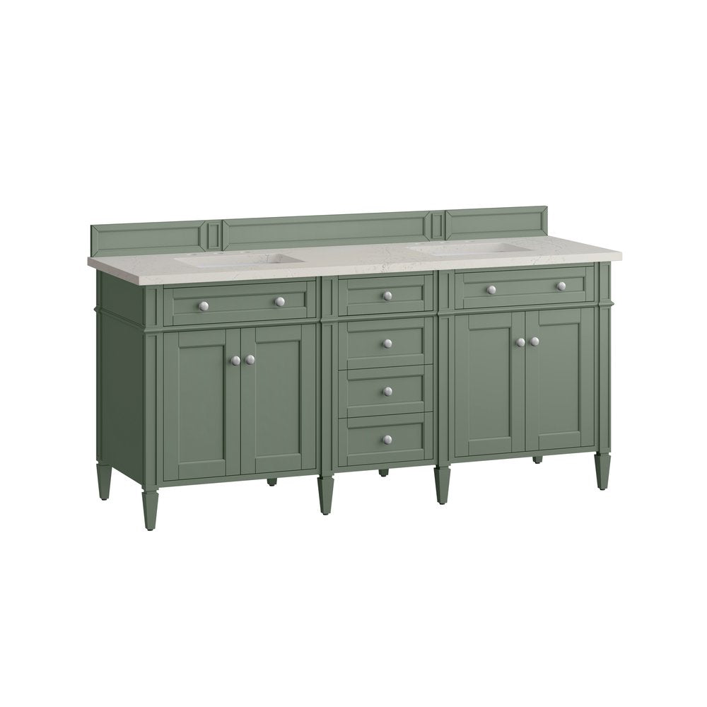 James Martin - Brittany 72" Double Vanity, Smokey Celadon, w/ 3 CM Siberian Silestone Top - 650-V72-SC-3SFR view 7