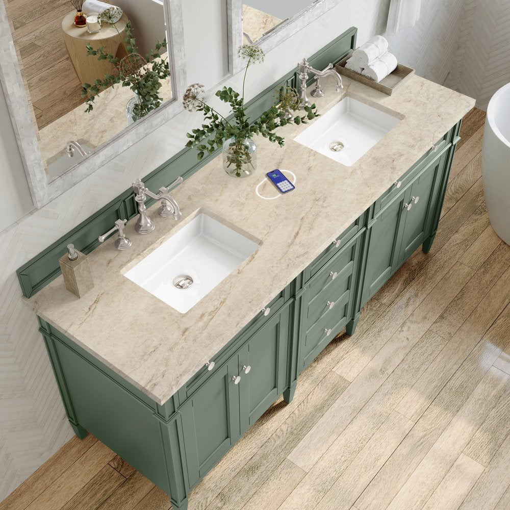 James Martin - Brittany 72" Double Vanity, Smokey Celadon, w/ 3 CM Tajnar Eclos Top w/FreePower Wireless Charger - 650-V72-SC-FTJR view 6