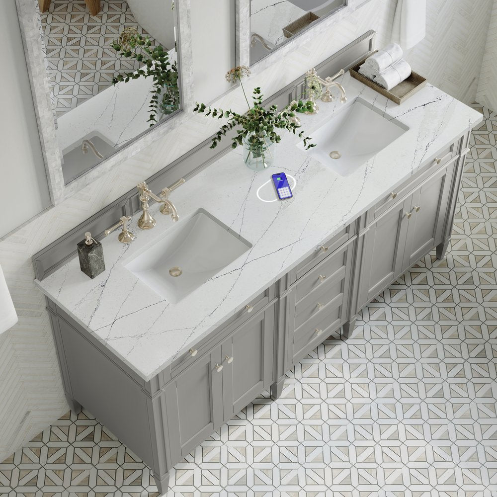 James Martin - Brittany 72" Double Vanity, Urban Gray w/ 3 CM Ethereal Noctis Silestone Top w/FreePower Wireless Charger - 650-V72-UGR-FENC view 8
