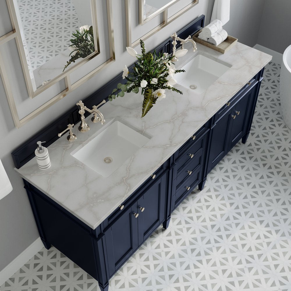 James Martin - Brittany 72" Double Vanity, Victory Bleu w/ 3 CM Victorian Silver Silestone Top - 650-V72-VBL-3VSL view 7