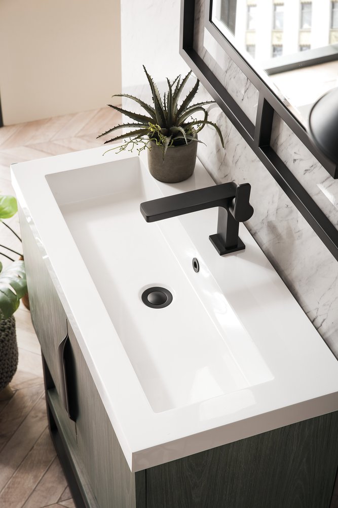 James Martin - Columbia 31.5" Single Vanity, Ash Gray, Matte Black, w/ White Glossy Composite Stone Top - 883-V31.5-AG-MB-WG view 6