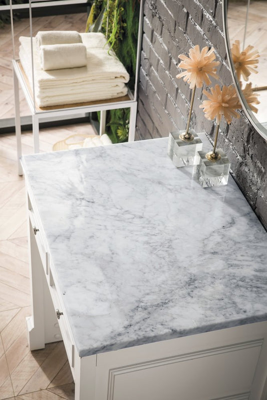 James Martin - De Soto 30" Countertop Unit, Bright White w/ 3 CM Carrara Marble Top - 825-CU30-BW-3CAR view 2
