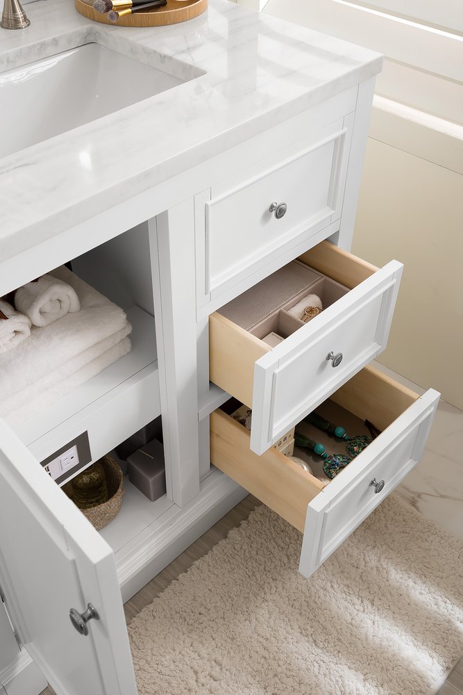 James Martin - De Soto 36" Single Vanity, Bright White, w/ 3 CM Ethereal Noctis Silestone Top - 825-V36-BW-3ENC view 6