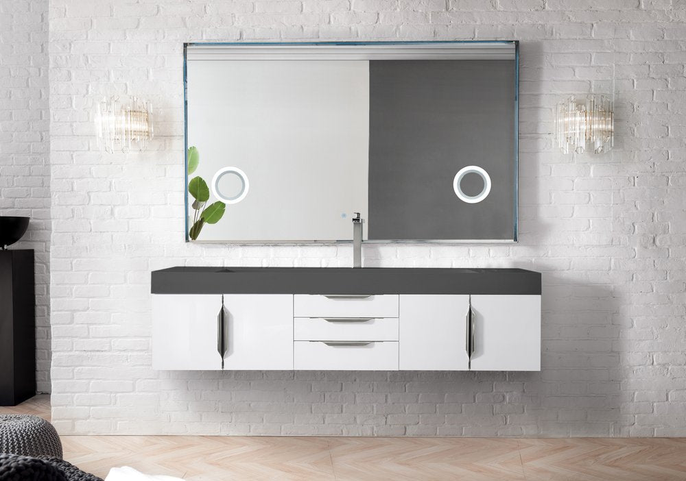 James Martin - Mercer Island 72" Single Vanity, Glossy White w/ Dusk Grey Glossy Composite Stone Top - 389-V72S-GW-A-DGG view 2