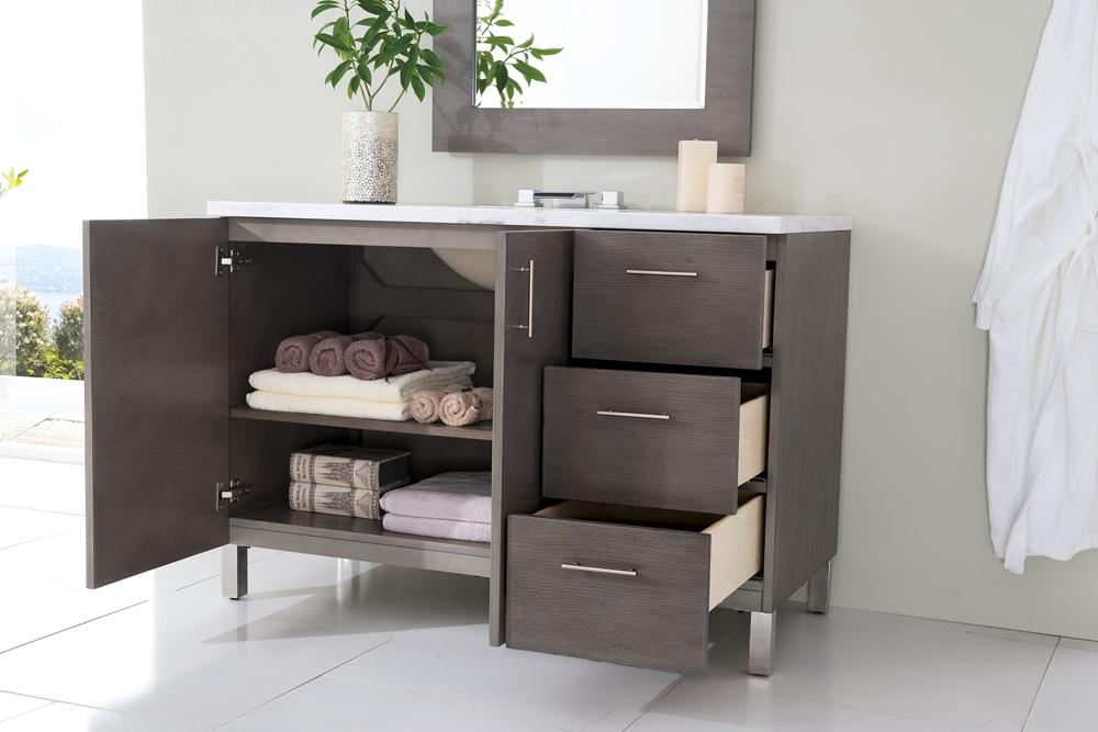 James Martin - Metropolitan 48in Silver Oak Single Vanity with 3 CM Arctic Fall Solid Surface Top - 850-V48-SOK-3AF_CLOSEOUT veiw 1