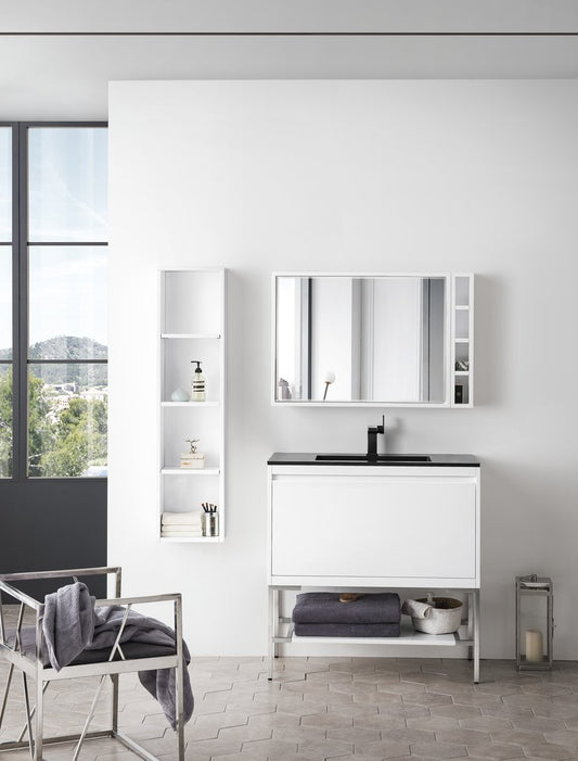 James Martin - Milan 35.4" Square Cube Mirror, Glossy White - 803-M35.4-GW view 2