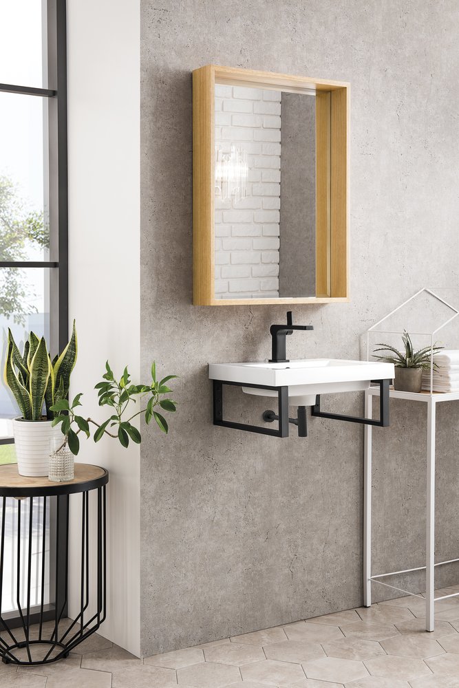 James Martin - Two Boston 15.25" Wall Brackets, Matte Black w/ 20" White Glossy Composite Stone Top - 055BK16MBK20WG2 view 3