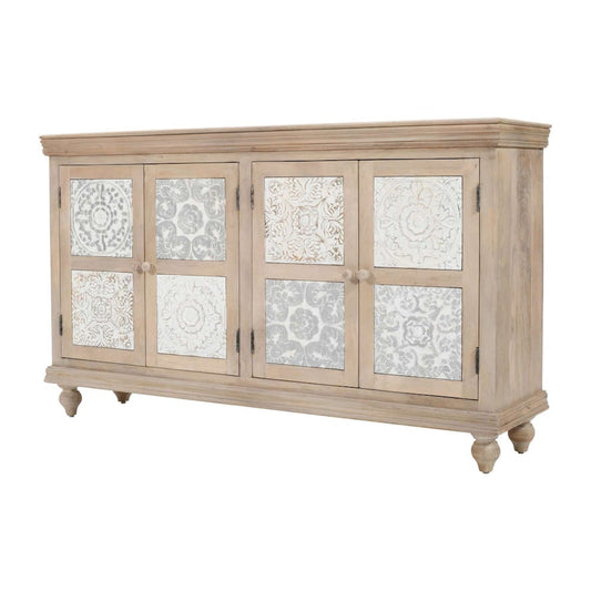 Jofran - Adele 71in Hand Carved Solid Wood Rustic Four-Door Sideboard Cabinet - 2358-71 view 2