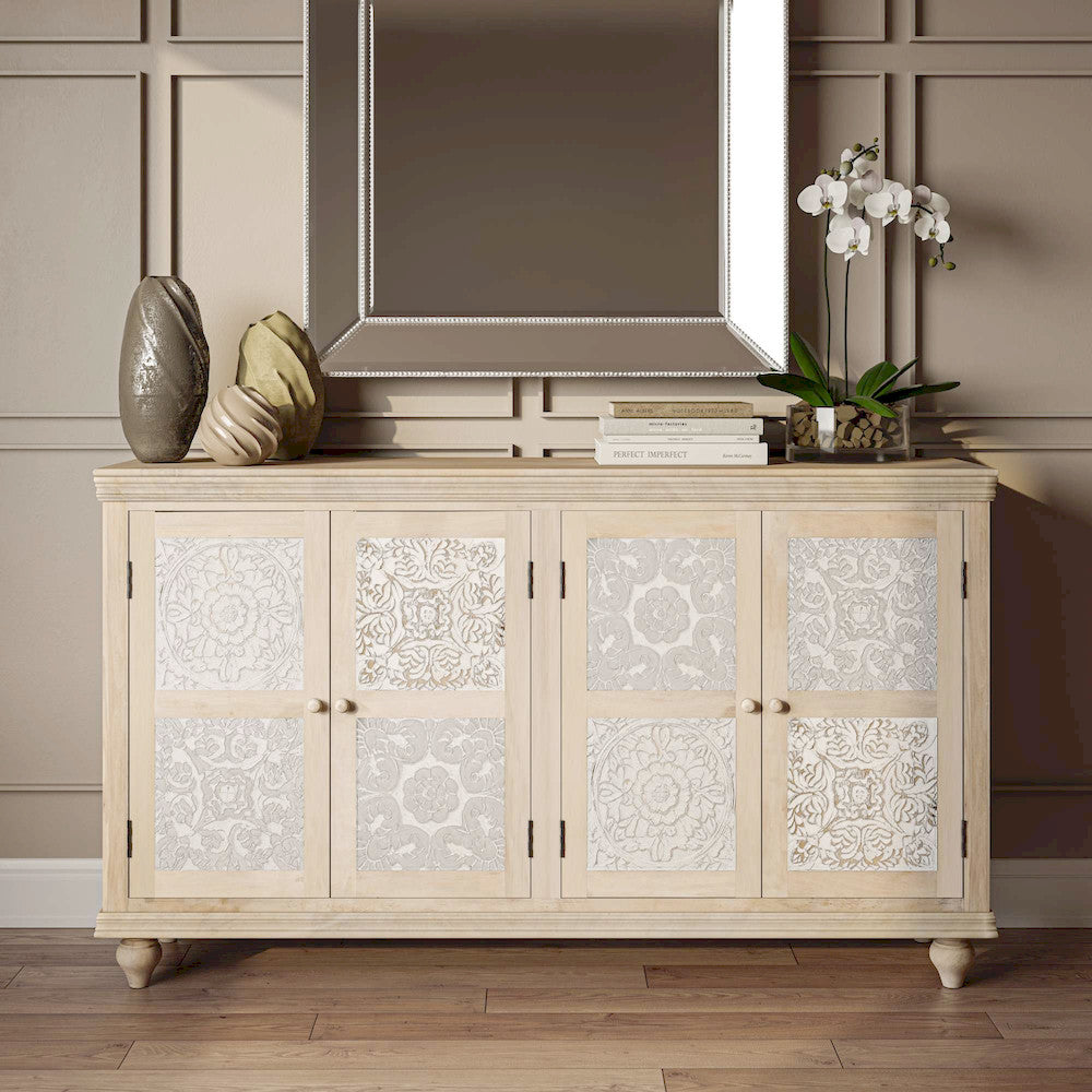 Jofran - Adele 71in Hand Carved Solid Wood Rustic Four-Door Sideboard Cabinet - 2358-71 view 14