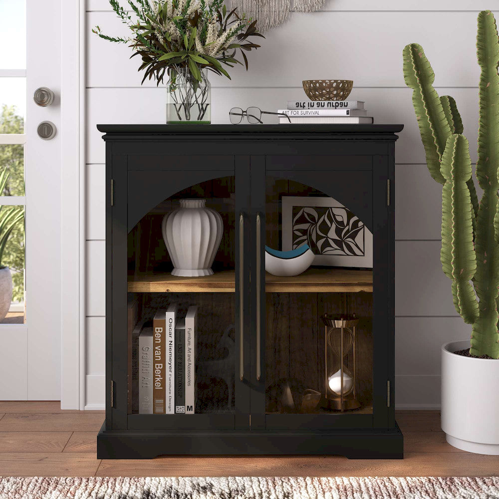 Jofran - Archdale 33in Gothic Arch Transitional Accent Storage Cabinet with Glass Doors in Black - 2295-33 view 11