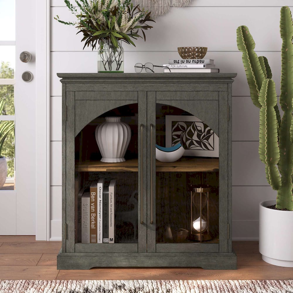 Jofran - Archdale 33in Gothic Arch Transitional Accent Storage Cabinet with Glass Doors in Grey - 2294-33 view 11