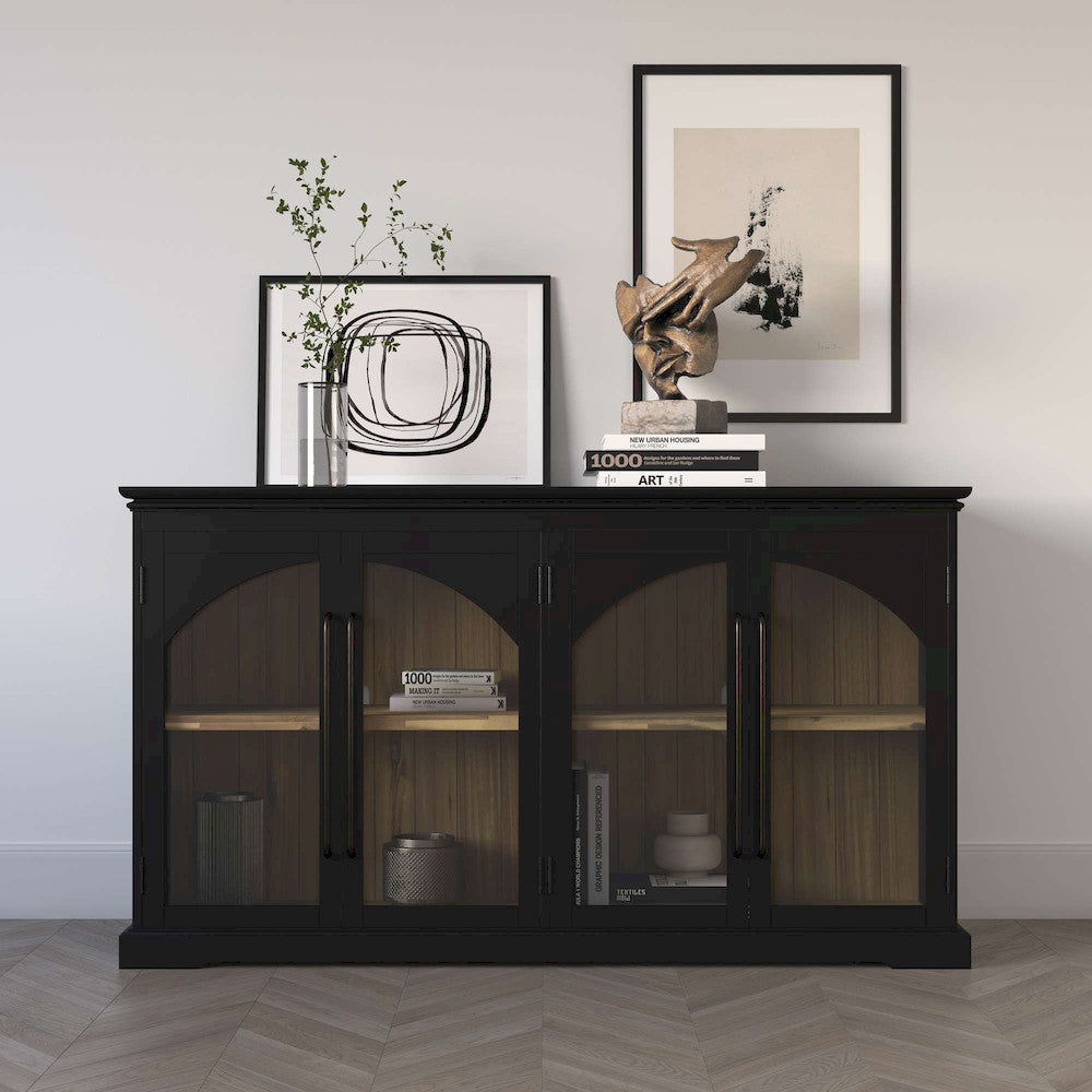Jofran - Archdale 65in Gothic Arch Transitional Sideboard Storage Cabinet with Glass Doors in Black - 2295-65 view 12