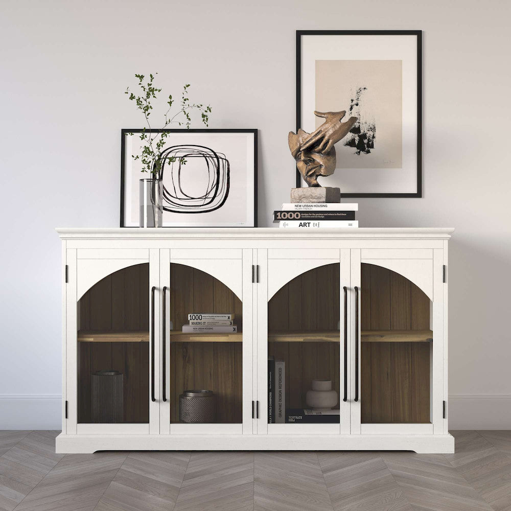 Jofran - Archdale 65in Gothic Arch Transitional Sideboard Storage Cabinet with Glass Doors in White - 2293-65 view 12
