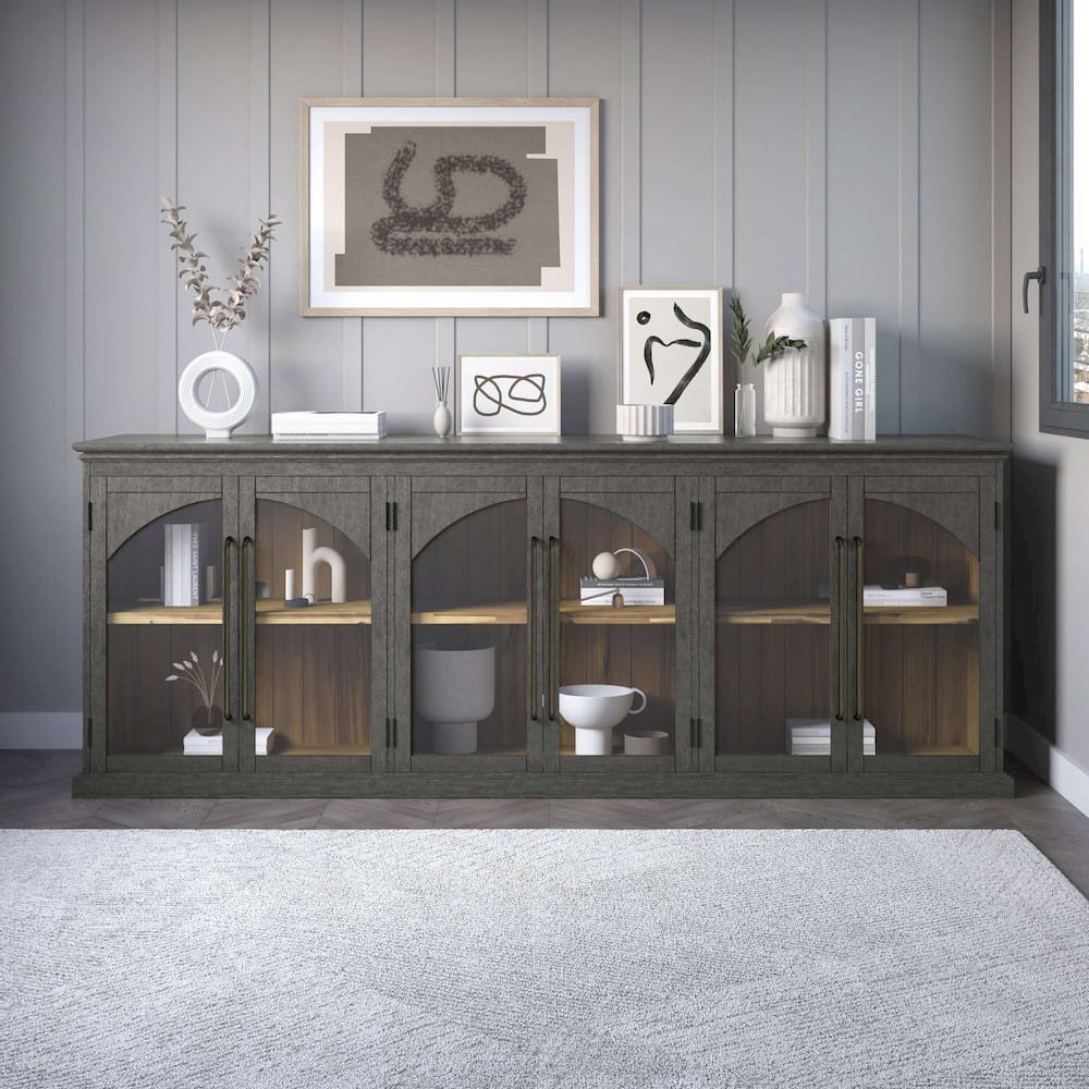 Jofran - Archdale 96in Gothic Arch Transitional Sideboard Storage Cabinet with Glass Doors in Grey - 2294-96 view 11