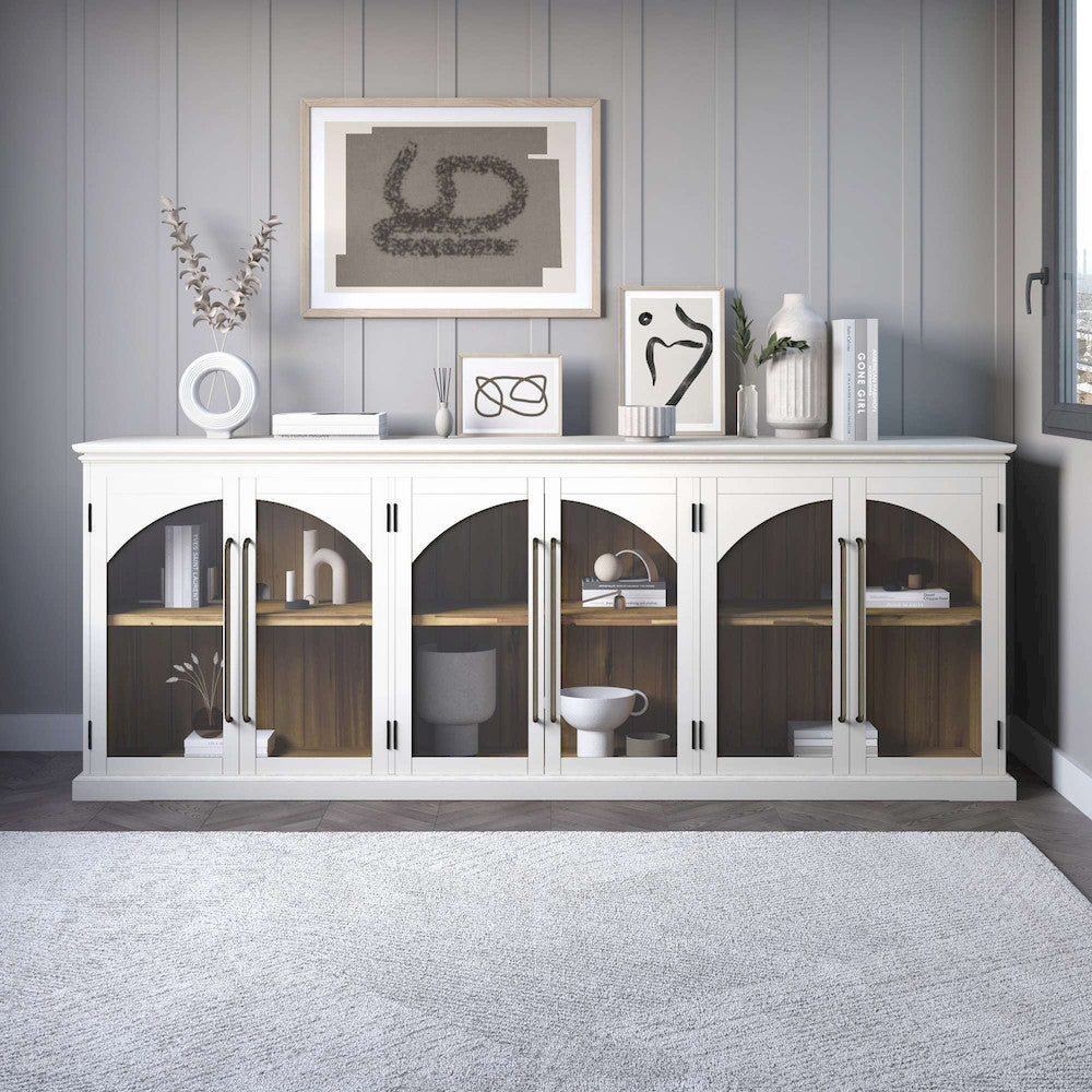 Jofran - Archdale 96in Gothic Arch Transitional Sideboard Storage Cabinet with Glass Doors in White - 2293-96 view 11