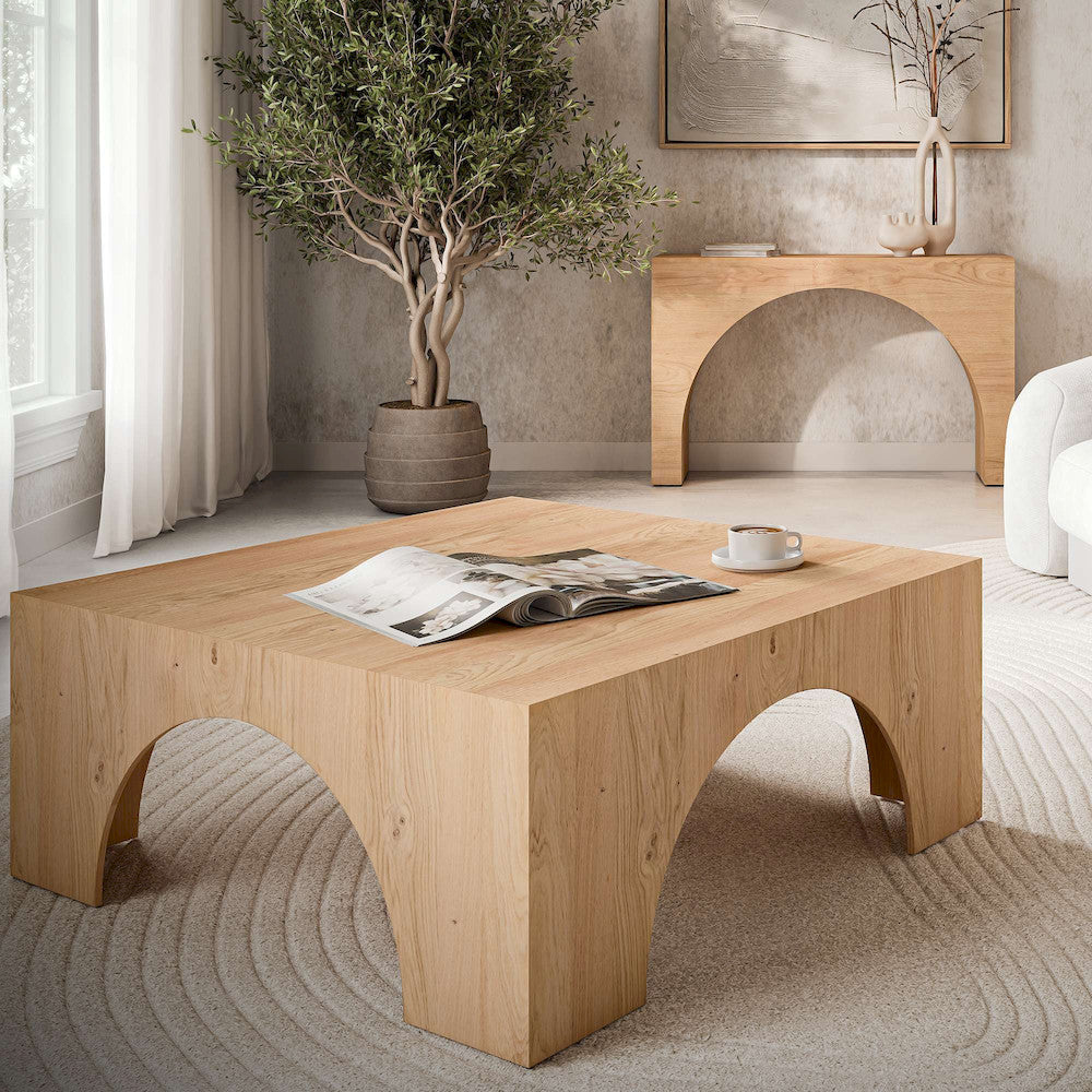 Jofran - Archimedes 40in Arched Wood Square Modern Rustic Coffee Table in Oak - 2430-2 view 7