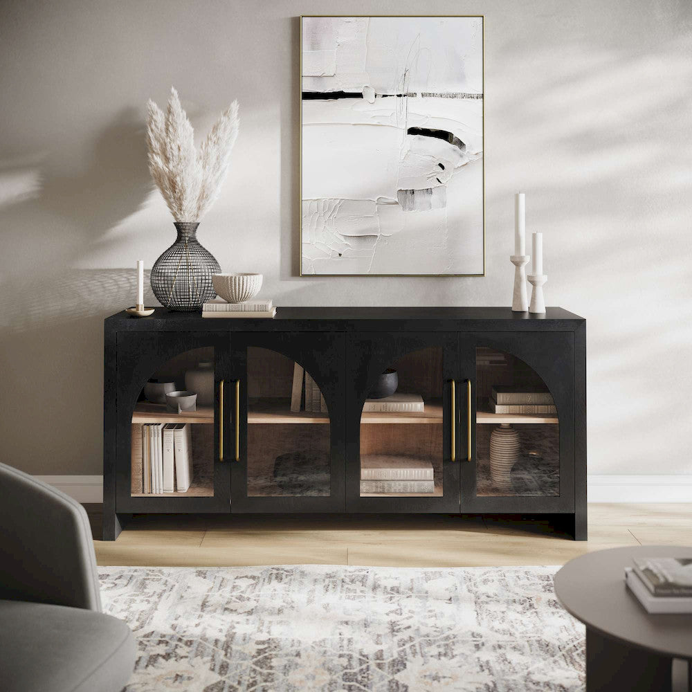 Jofran - Archimedes 70in Curved Arch Four Door Sideboard Storage Cabinet in Black - 2433-70 view 7