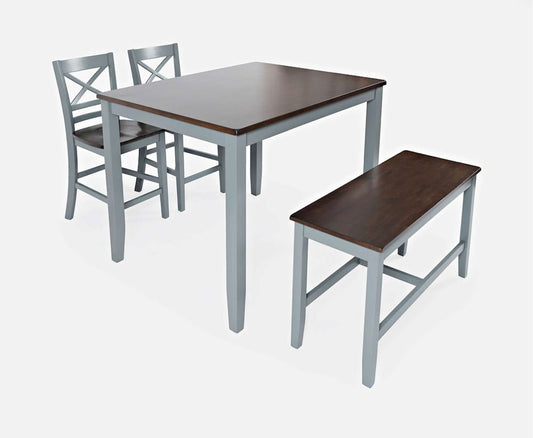Jofran - Asbury Park Solid Acacia Farmhouse 4-Pack Counter Height Dining Set - Table with 2 Stools and Bench - 1816 view 2
