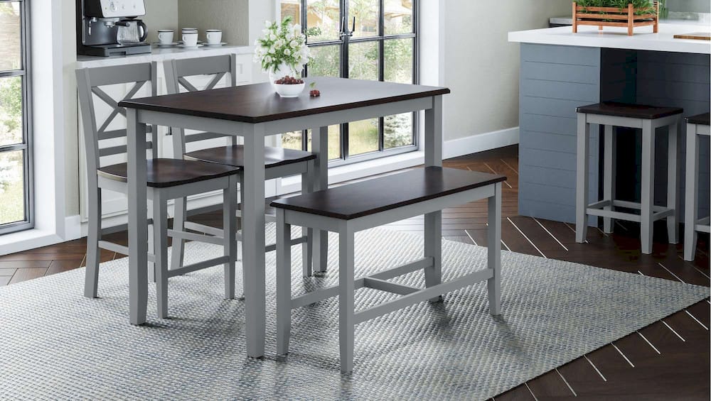 Jofran - Asbury Park Solid Acacia Farmhouse 4-Pack Counter Height Dining Set - Table with 2 Stools and Bench - 1816 view 11