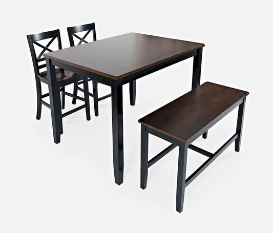 Jofran - Asbury Park Solid Acacia Farmhouse 4-Pack Counter Height Dining Set - Table with 2 Stools and Bench - 1846 view 2