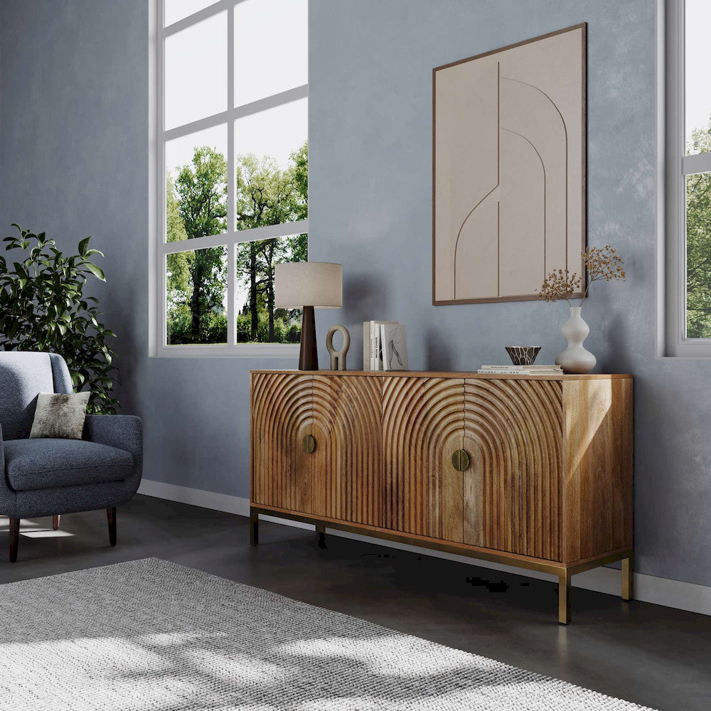 Jofran - Asher 69in Solid Wood Mid-Century Modern Curved Arch Sideboard Cabinet in Natural - 2448-69 view 13