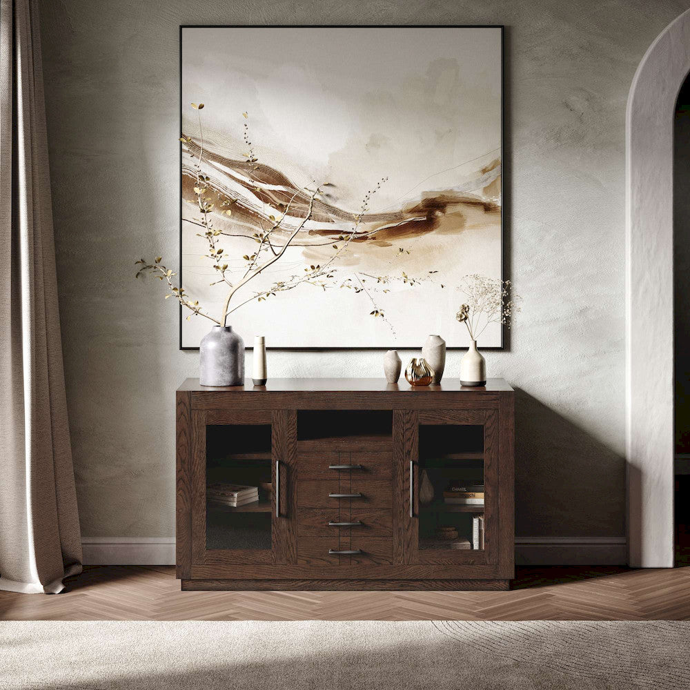 Jofran - Auburn Hills 50in Contemporary Media Console with Tempered Glass Doors, Drawers and Adjustable Shelves in Dark Oak - 2499-50 view 9