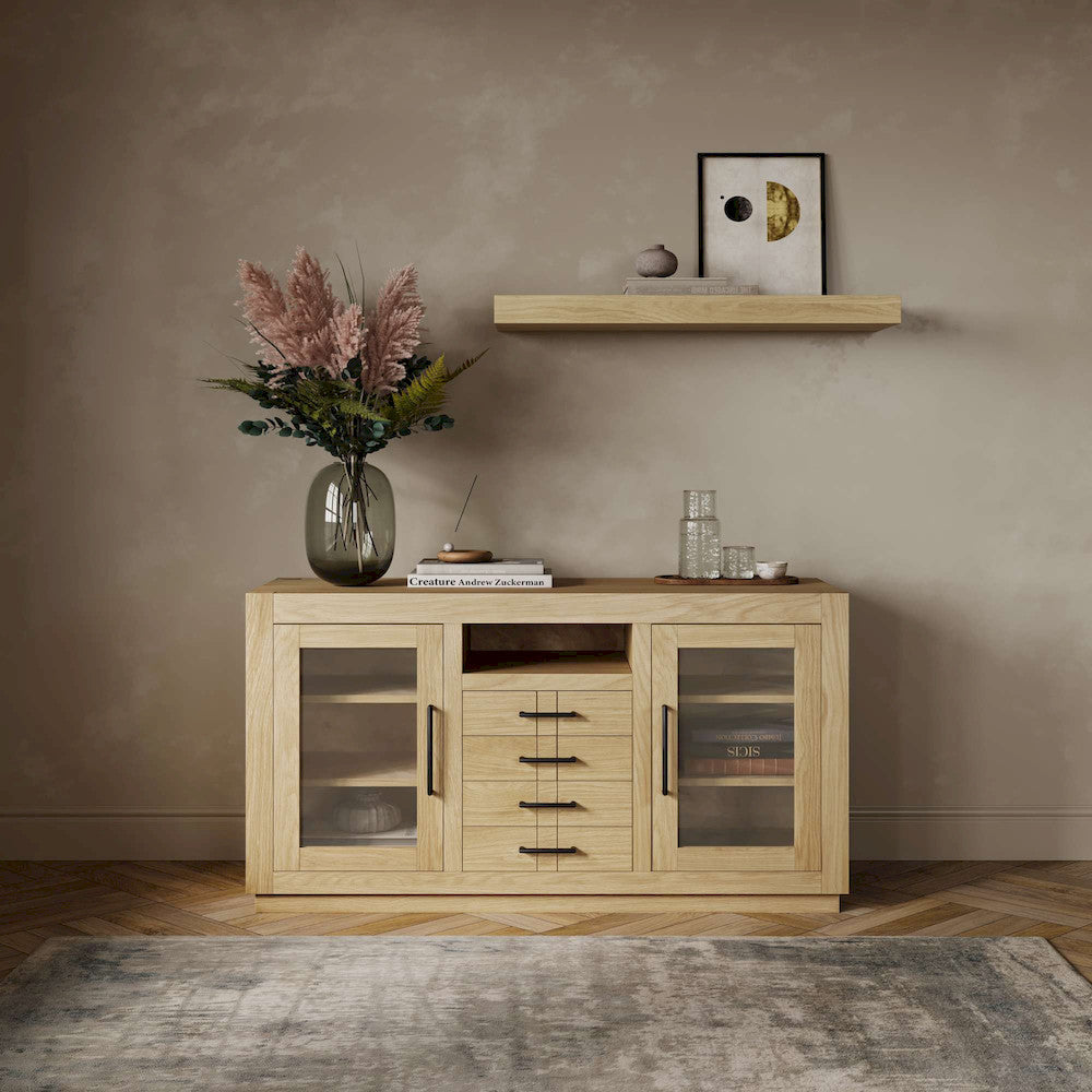 Jofran - Auburn Hills 50in Contemporary Media Console with Tempered Glass Doors, Drawers and Adjustable Shelves in Light Oak - 2498-50 view 10