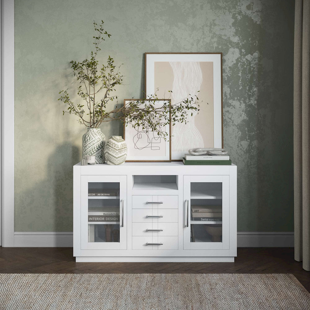 Jofran - Auburn Hills 50in Contemporary Media Console with Tempered Glass Doors, Drawers and Adjustable Shelves in White - 2497-50 view 10