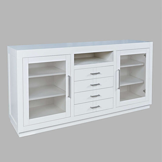 Jofran - Auburn Hills 60in Contemporary Media Console with Tempered Glass Doors, Drawers and Adjustable Shelves in White - 2497-60 view 2