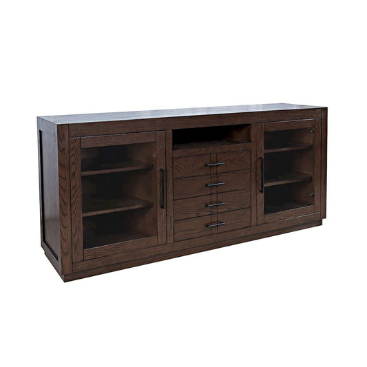 Jofran - Auburn Hills 70in Contemporary Media Console with Tempered Glass Doors, Drawers and Adjustable Shelves in Dark Oak - 2499-70 view 2