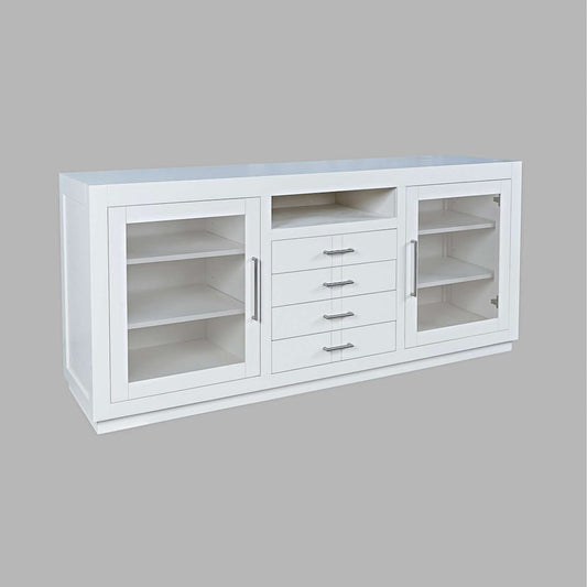 Jofran - Auburn Hills 70in Contemporary Media Console with Tempered Glass Doors, Drawers and Adjustable Shelves in White - 2497-70 view 2