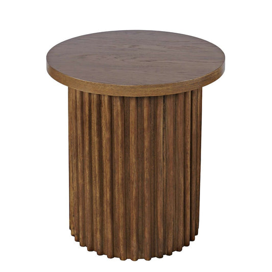Jofran - Auden 24in Round Mid-Century Modern Fluted Pedestal Base End Table in Chestnut - 2420-3TBCHSKT view 2