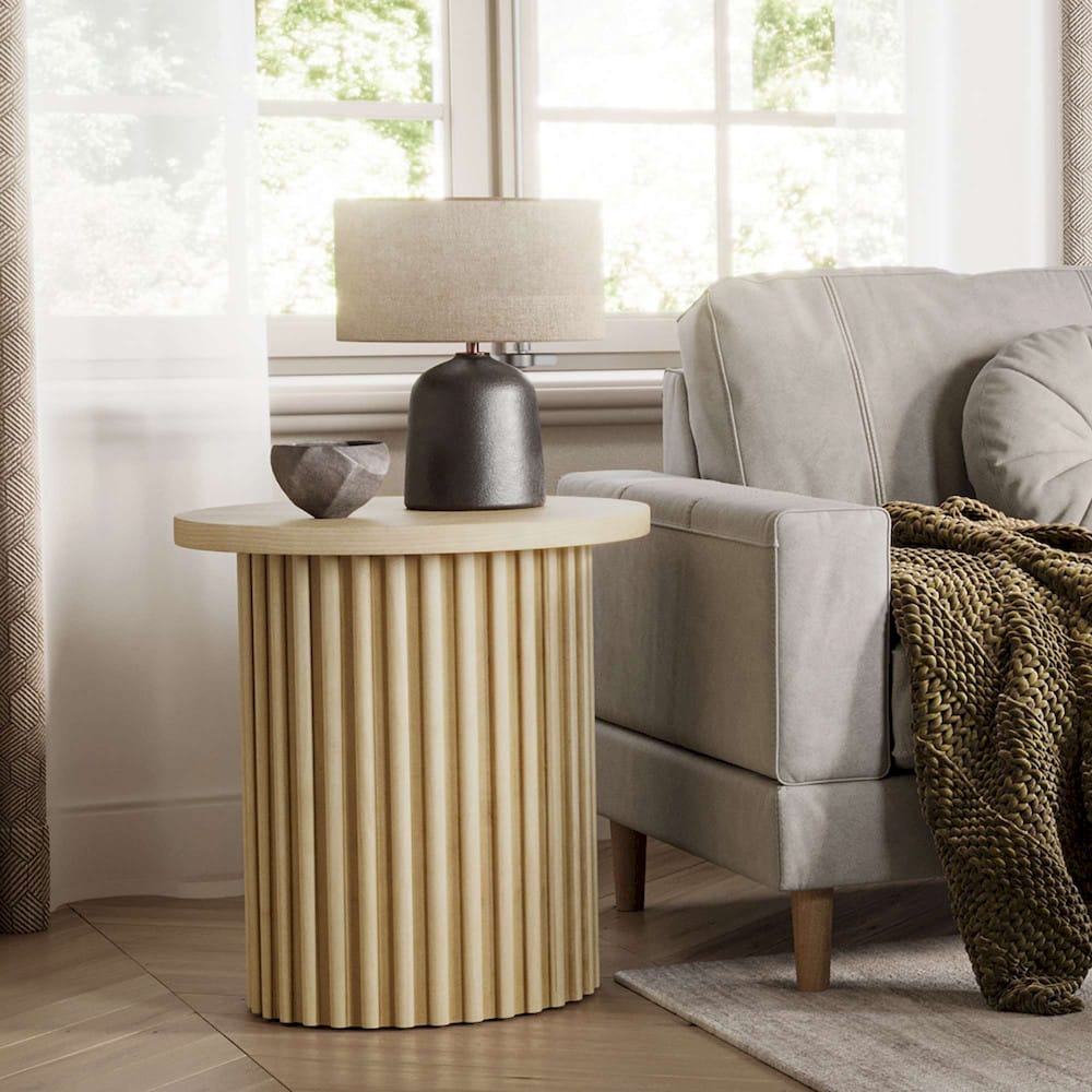 Jofran - Auden 24in Round Mid-Century Modern Fluted Pedestal Base End Table in Natural - 2420-3TBNATKT view 8