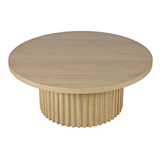 Jofran - Auden 40in Round Mid-Century Modern Fluted Pedestal Base Coffee Table with Caster Wheels in Natural - 2420-2TBNATKT view 2
