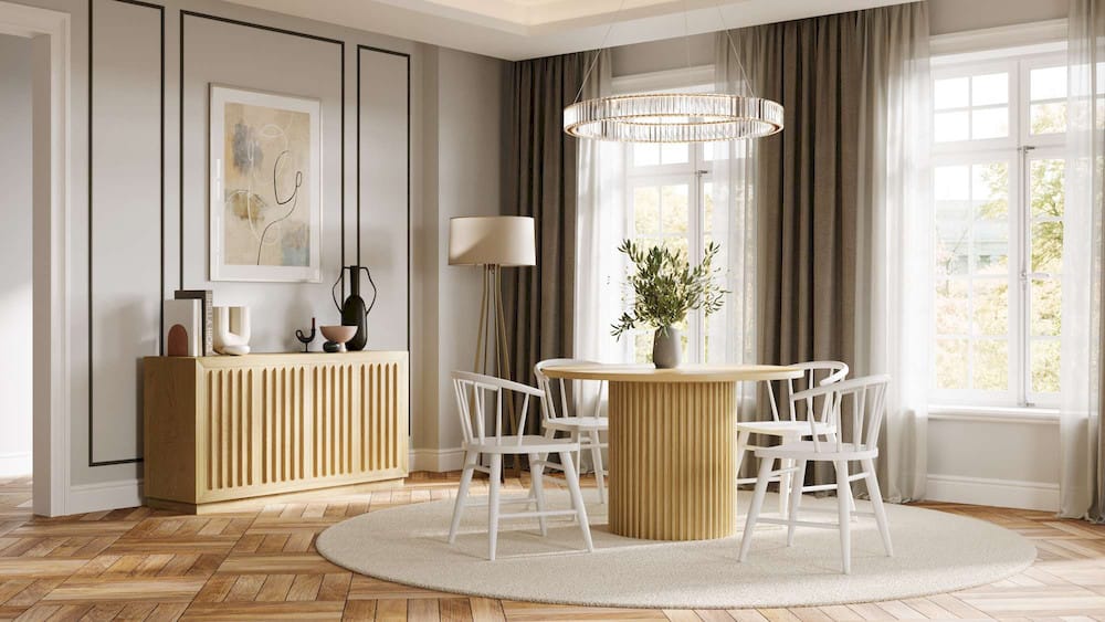 Jofran - Auden 48in Round Mid-Century Modern Fluted Pedestal Base Dining Table in Natural - 2421-AUDEN48NTBKT view 6
