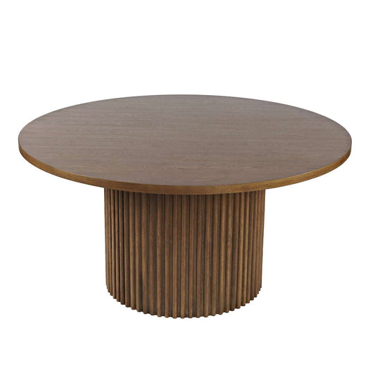Jofran - Auden 60in Round Mid-Century Modern Fluted Pedestal Base Dining Table in Chestnut - 2421-AUDEN60CSBTKT view 2