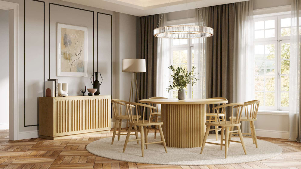 Jofran - Auden 60in Round Mid-Century Modern Fluted Pedestal Base Dining Table in Natural - 2421-AUDEN60NTBKT view 6