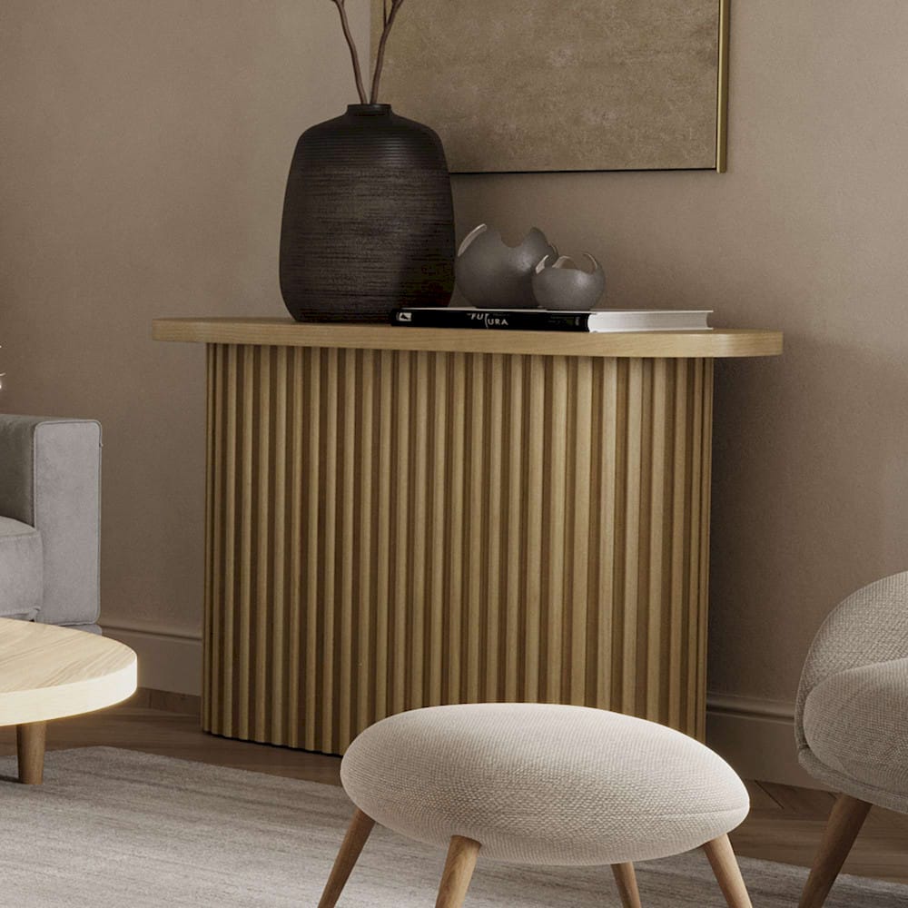 Jofran - Auden Oval Mid-Century Modern Fluted Pedestal Base Sofa Console Table in Natural - 2420-4TBNATKT view 9