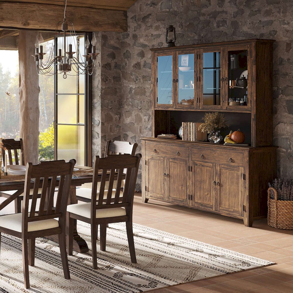 Jofran - Bakersfield Hutch with Light and Four Door Server - Wire Brush Brown - 1901-6465KT view 10
