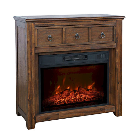 Jofran - Bakersfield Traditional Rustic 32in Electric Fireplace Wire Brushed Console TV Stand in Brown - 1900-FP32 view 2