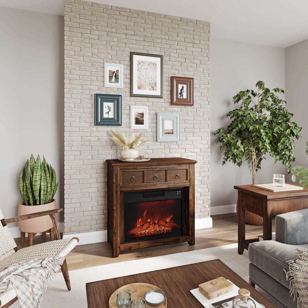 Jofran - Bakersfield Traditional Rustic 32in Electric Fireplace Wire Brushed Console TV Stand in Brown - 1900-FP32 view 12