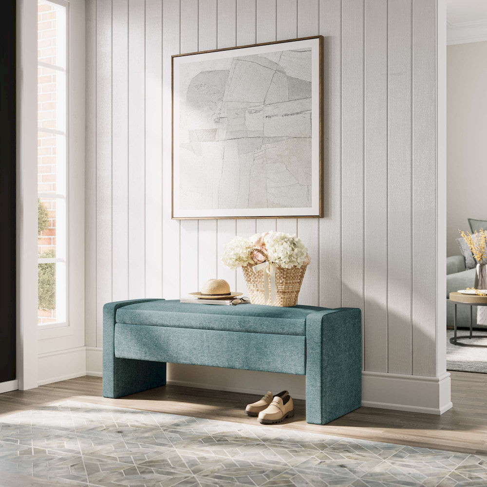 Jofran - Braun 48in Contemporary Upholstered Modern Bedroom Hallway Storage Bench in Blue - BRAUN-BN-BLU view 12