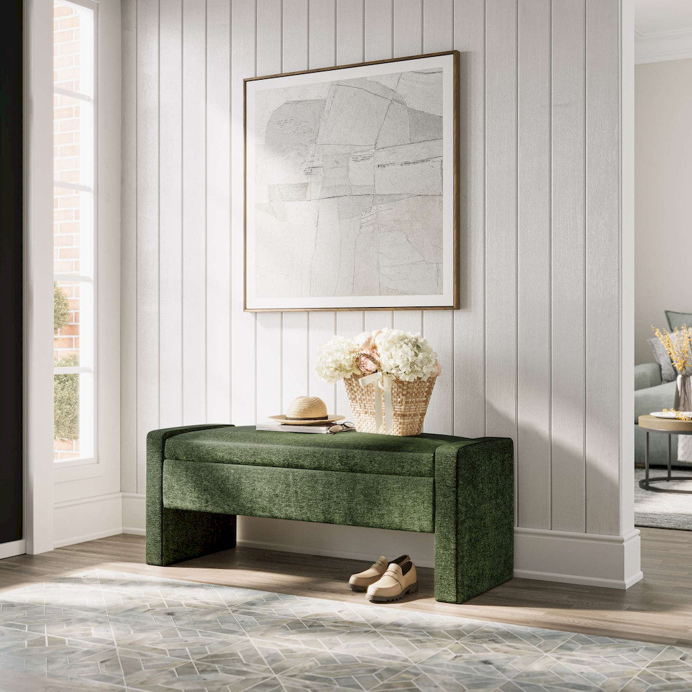 Jofran - Braun 48in Contemporary Upholstered Modern Bedroom Hallway Storage Bench in Forest - BRAUN-BN-FOR view 11