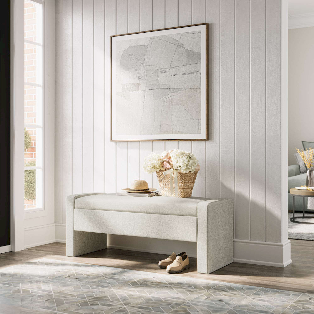 Jofran - Braun 48in Contemporary Upholstered Modern Bedroom Hallway Storage Bench in Natural - BRAUN-BN-NAT view 12