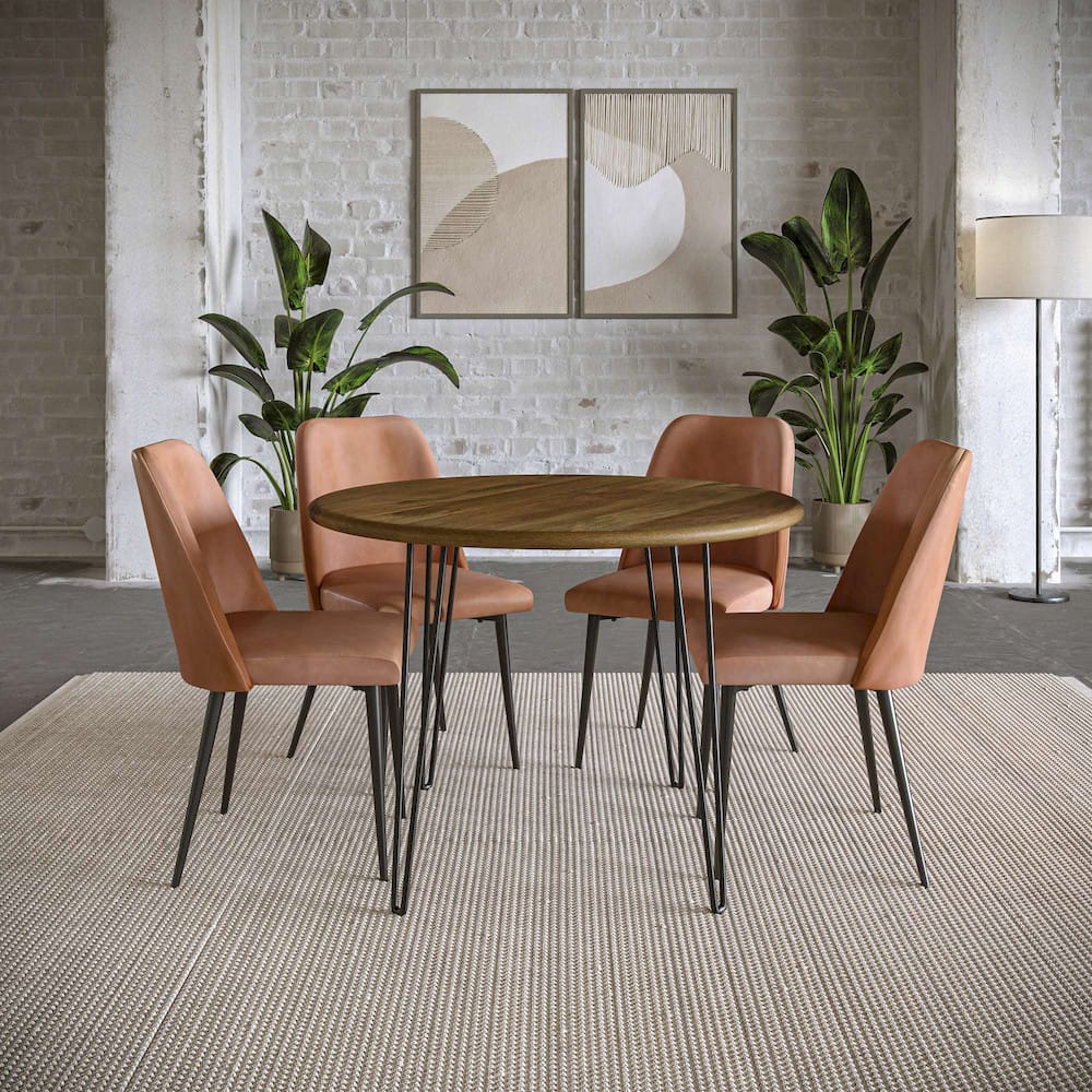 Jofran - Brennan Five Piece 42in Round Mid-Century Modern Dining Set with Faux Leather Chairs, Light Brown - 2271-BRENDTG-4DOXLBN view 10