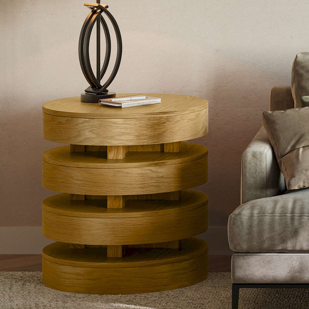 Jofran - Brix Mid-Century Modern Floating Sculpture Layered Round End Table - 2370-6OAK view 9