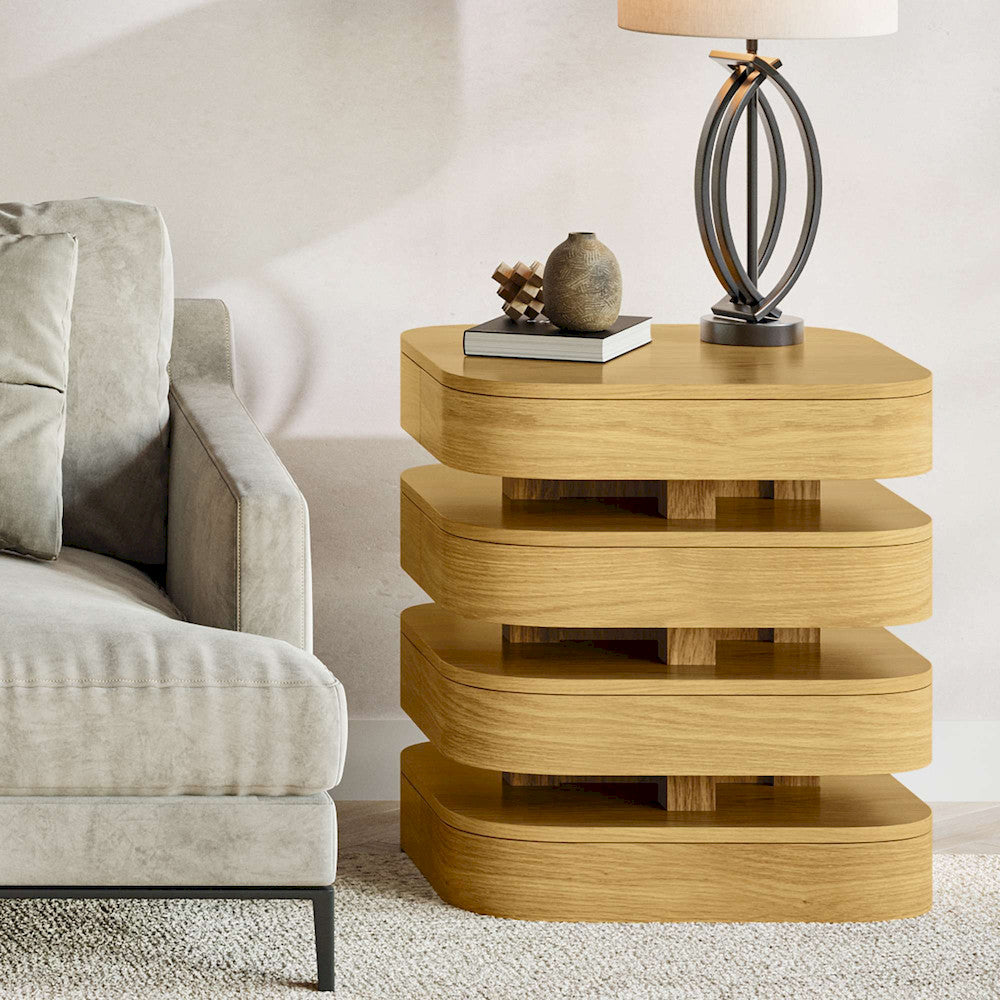 Jofran - Brix Mid-Century Modern Floating Sculpture Layered Square End Table - 2370-3OAK view 8