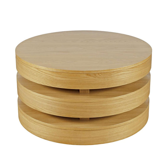 Jofran - Brix Mid-Century Modern Floating Sculpture Round Layered Coffee Table with Caster Wheels - 2370-2OAK view 2